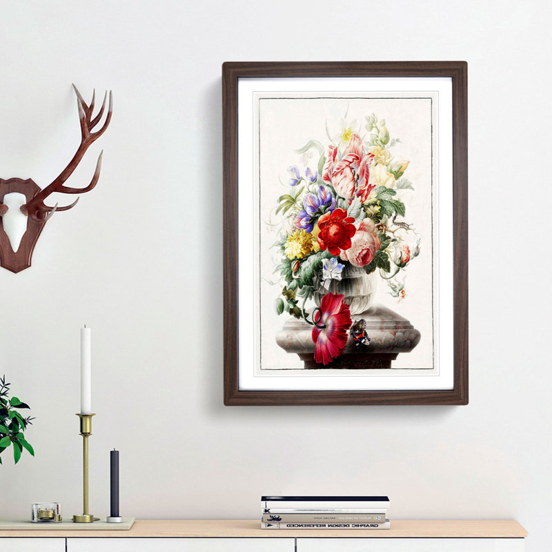 Butterfly & Flowers by Herman Henstenburgh - Picture Frame Graphic Art Print, 65cm H x 48cm W x 2cm D, Walnut Framed