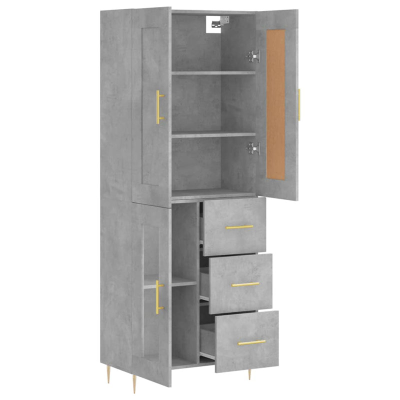 Salmeron Highboard 69.5x34x180 cm Engineered Wood, Concrete Grey