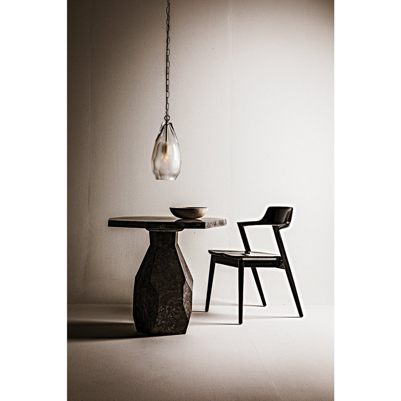 Noir Elegance 31" Round Black Marble Pedestal End Table