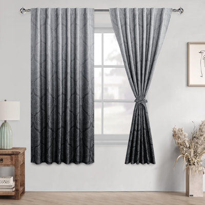 2 Panels Back Tab Ombre Room Darkening for Bedroom - Damask Design Thermal Insulted Window Drapes with Tiebacks Light Blocking Curtains for Living Room