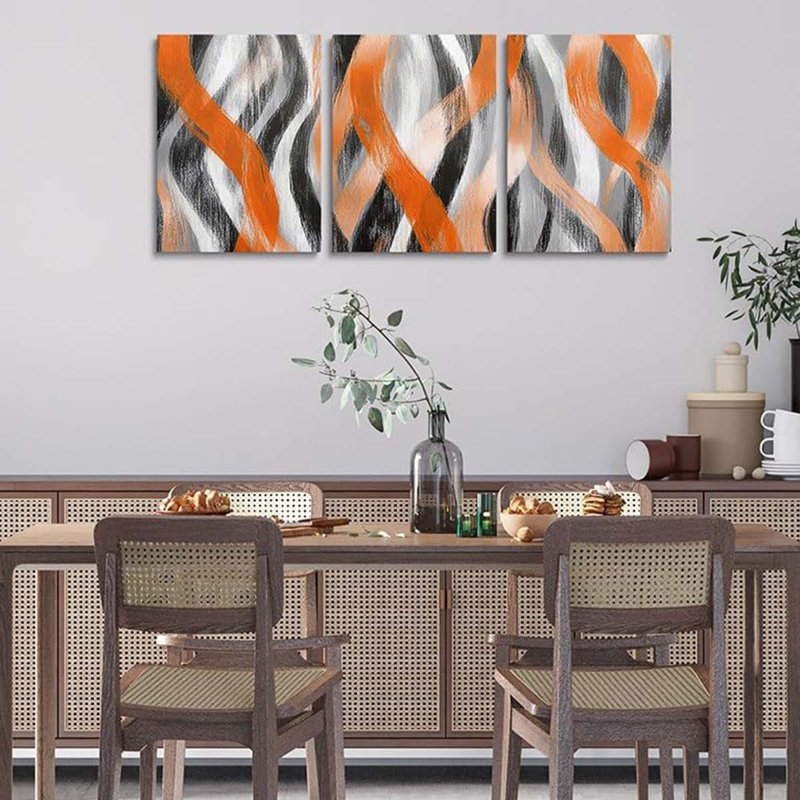 3 Piece Wrapped Canvas Print, Orange