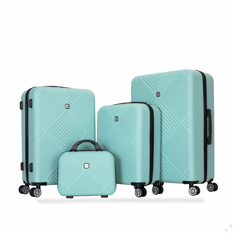 Valise légère 4 pièces en ABS, boîte de maquillage de 14 pouces, roues d'avions, Blue
