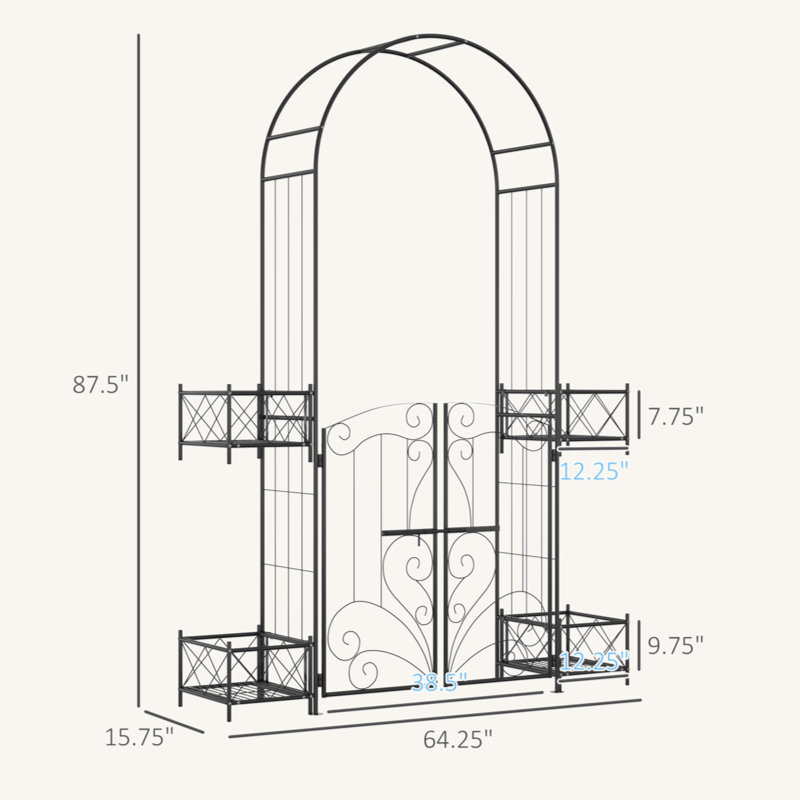 Tonnelle en fer avec barrière de 63,75 po x P 15,75 po