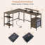 Bureau en L 63 po avec prise de courant avec supports pour écran, 2 tiroirs, tablettes de rangement brun rustique + noir-131263486