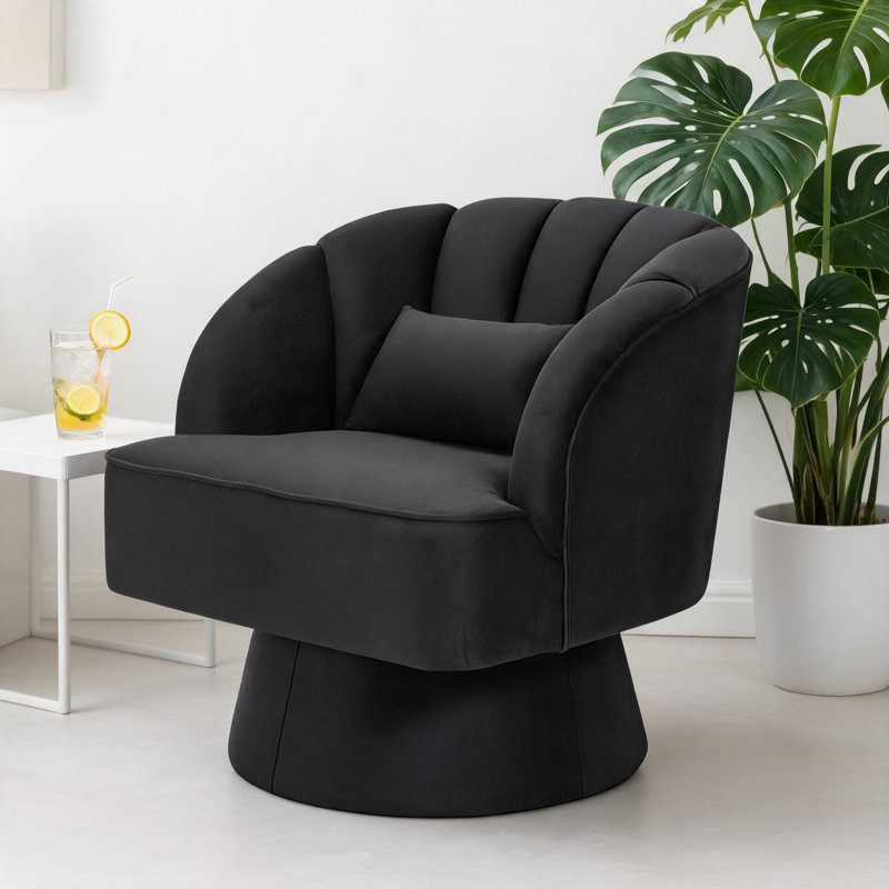 Upholstered Swivel Accent Chair, Velvet Black
