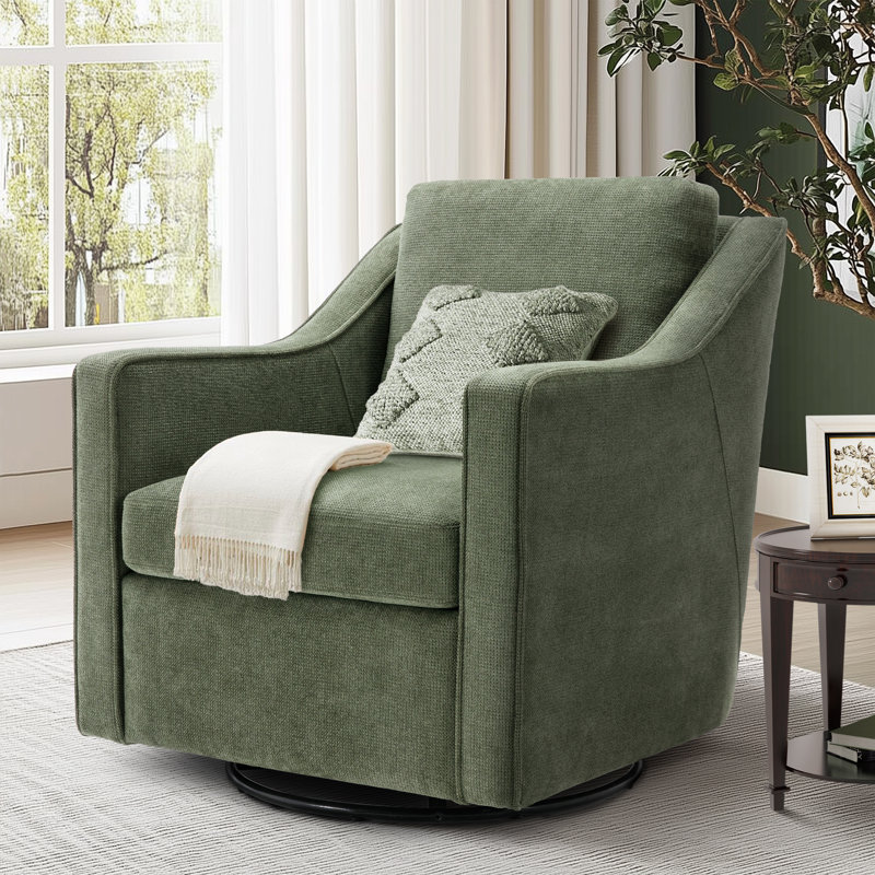 Fauteuil d'appoint pivotant large et haut Charitini, Mélange de lin - vert