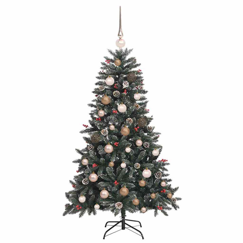 vidaXL Artificial Christmas Tree with Stand Green, 4.92 ft, Pink/Brown
