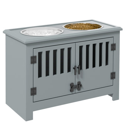 Gray Elevated Dog Feeding Bowls With Storage - For Dogs' Eating Space Modern Option Large Dogs