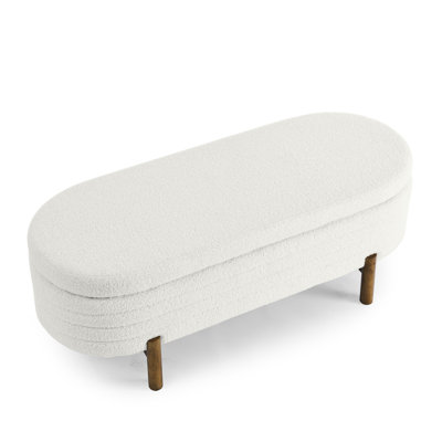 Ottoman Oval Storage Bench,Rubber Wood Leg,Beige(46."X17.7"X10.8")