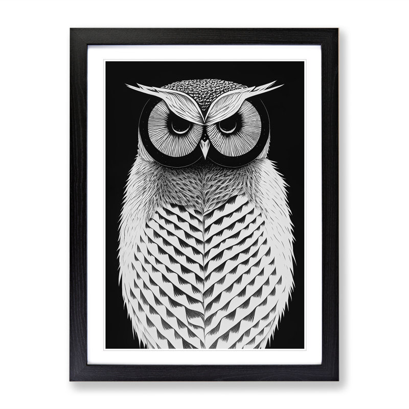 Monochrome Owl - Single Picture Frame Print, Black, 34cm H x 25cm W x 2cm D