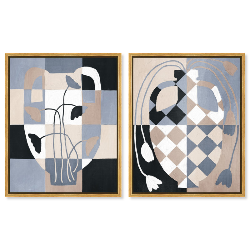 Checkered Boheme Set Set by Oliver Gal, 62"H x 50"W, Gold Floater Frame