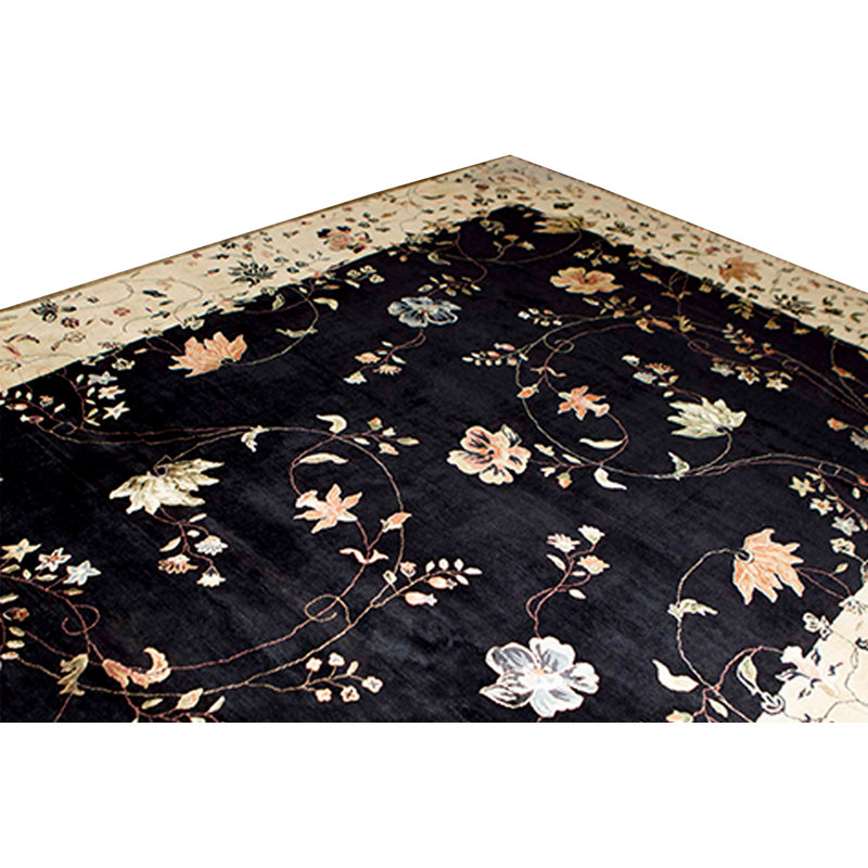 Hand-Knotted High-Quality Black and Beige Area Rug