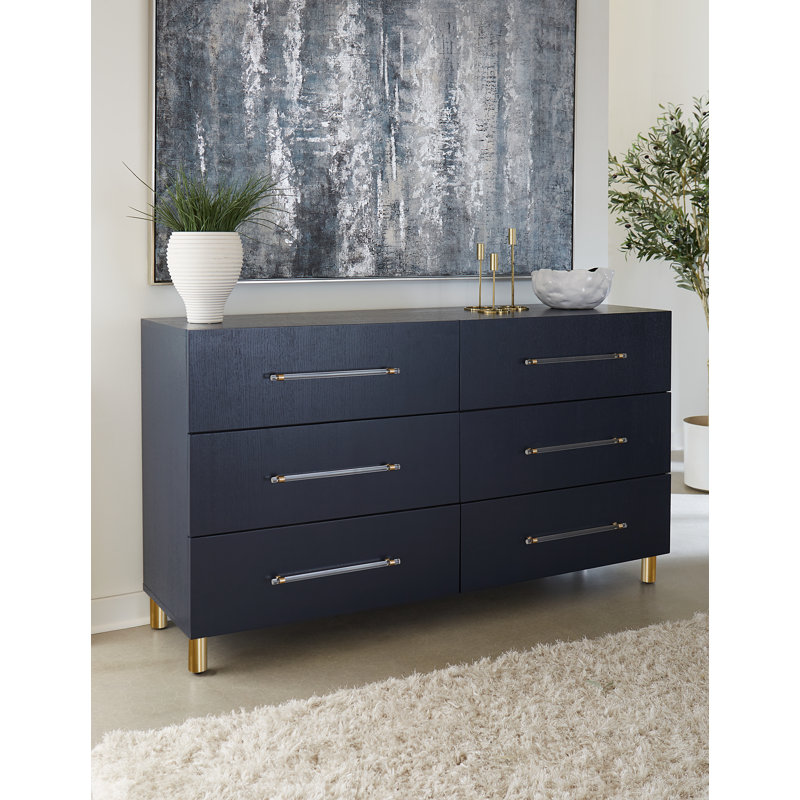 Parkins 64" W Dovetail Ball-Bearing 6-Drawer Dresser, Blue