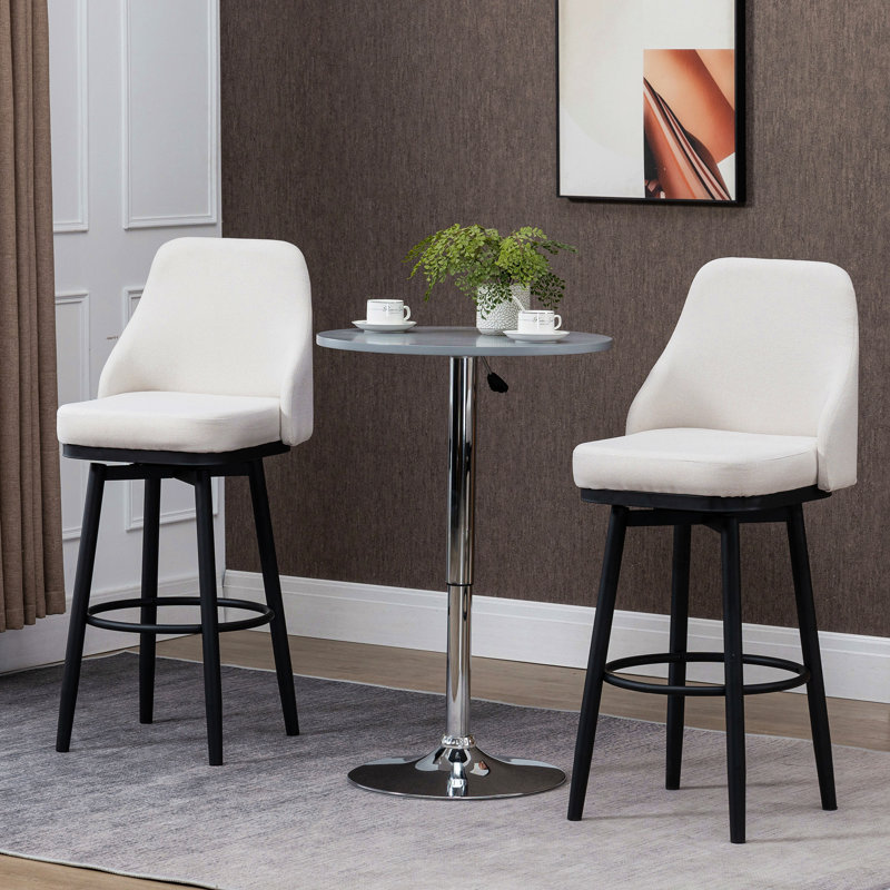 Ensemble de 2 tabourets de bar, tabourets de bar pivotants à 360 ° modernes, chaises de cuisine rembourrées d'une hauteur de siège de 29,5 pouces avec pieds et repose-pieds en acier, blanc crème
