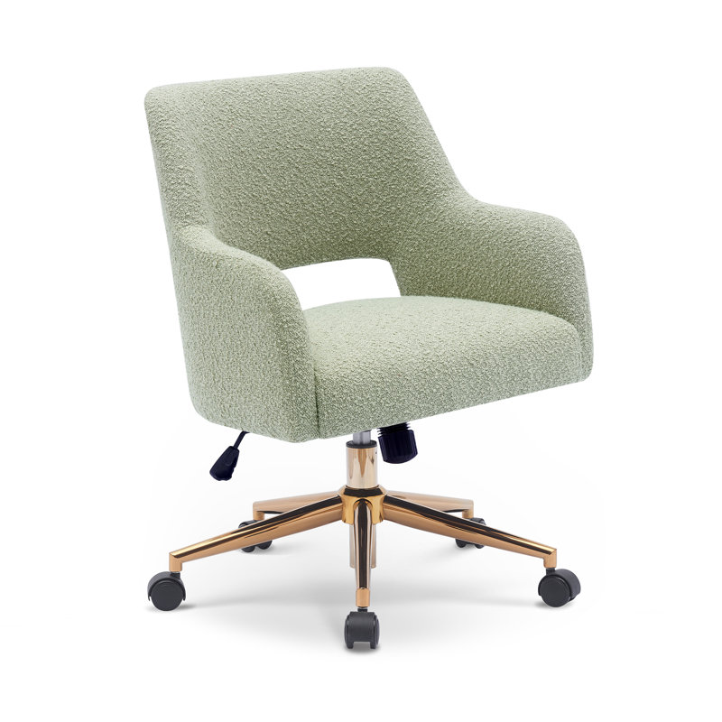33'' H Boucle Upholstered Rolling Task Chair, Green