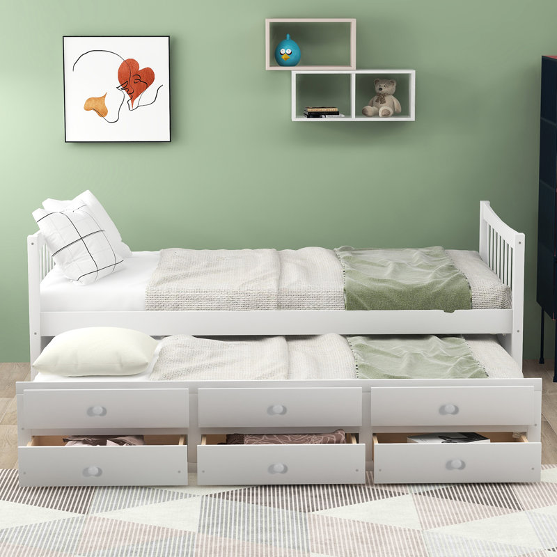 Lit de jour simple avec lits gigognes de couleur blanche - utilisation optimale de l'espace, Blanc