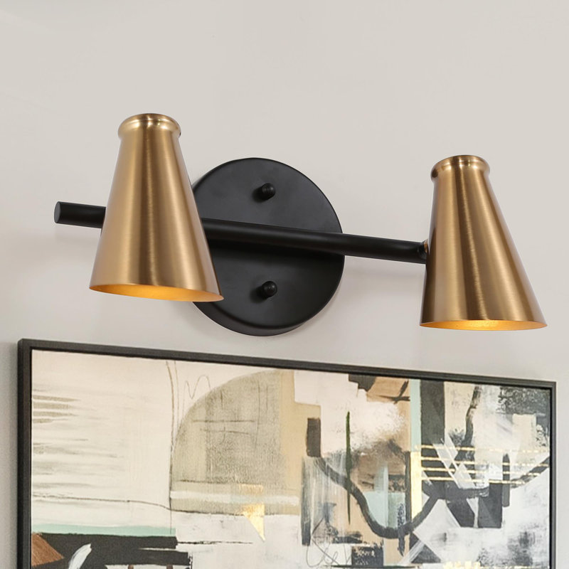 Éclairage pour meuble-lavabo moderne à 2 lumières à abat-jour en métal noir et or Izell