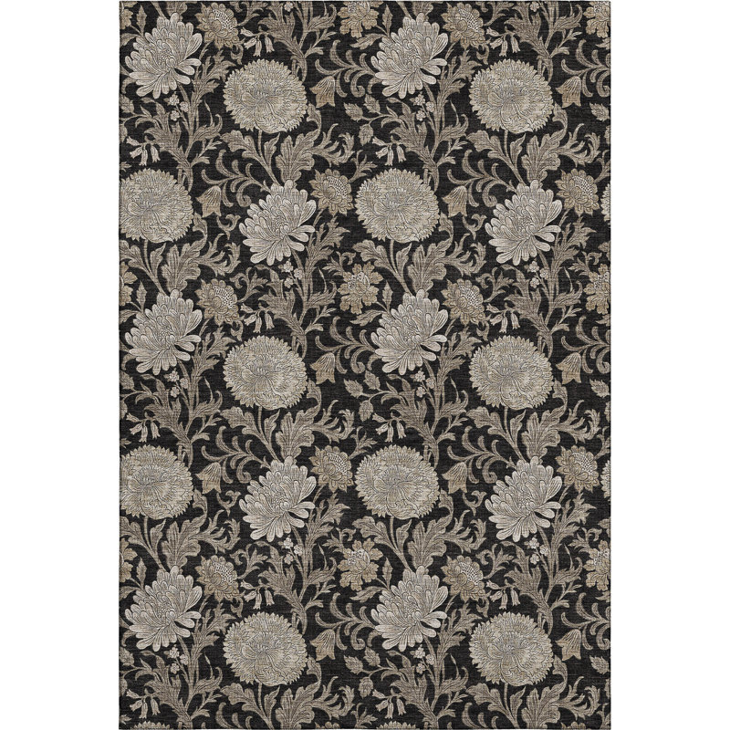 Premium Machine Washable Prisco Black Rug, Rectangle 5' x 7'6"