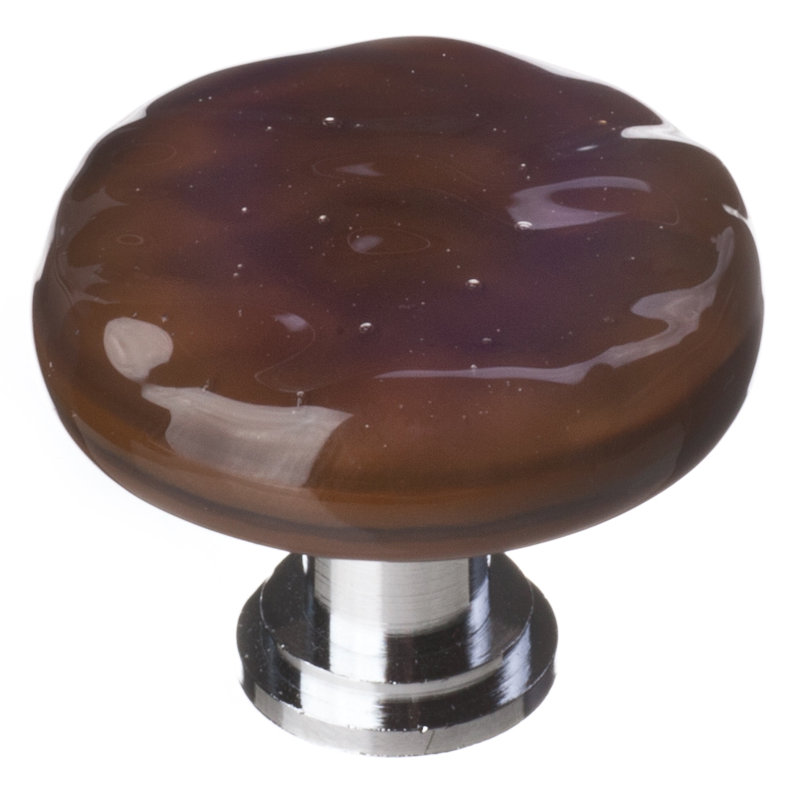 Poignée ronde en verre Glacier, Chrome poli, Brun boisé