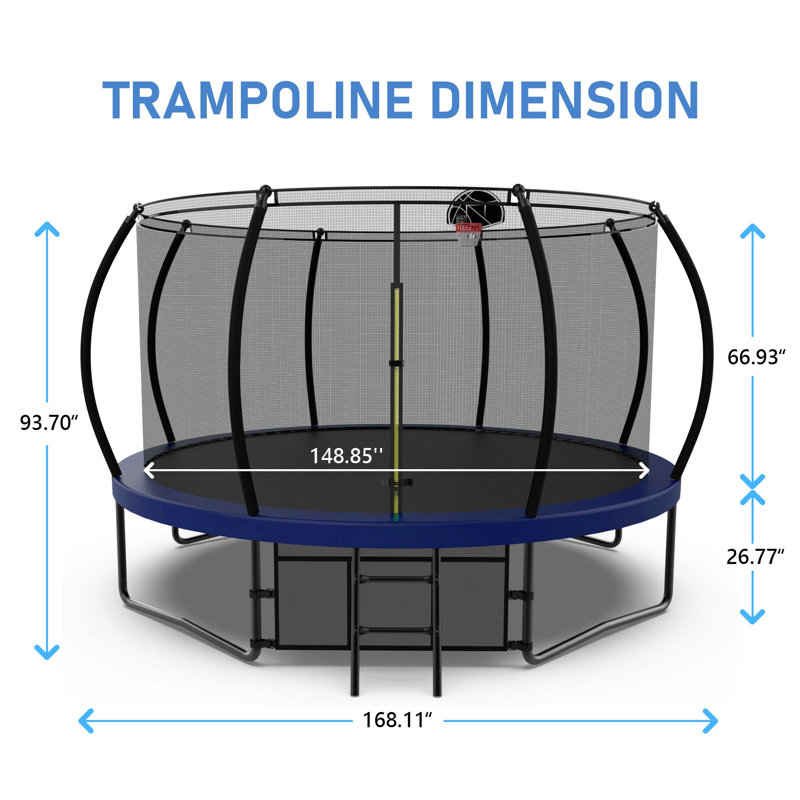 Trampoline de cour arrière 14 'avec enceinte sécuritaire AUKFA, Bleu