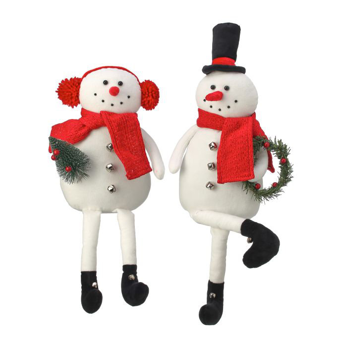 Ensemble 2 pièces de bonhomme de neige assis avec chapeau et cache-oreilles