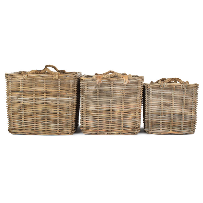 Verna 3 Piece Rattan Log Carrier Basket Set