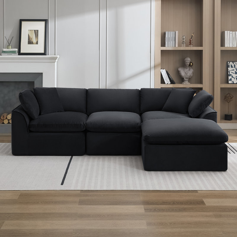 Canapé modulaire moderne en chenille avec repose-pieds mobile, canapé à compression pour le salon, aucun assemblage requis, 3