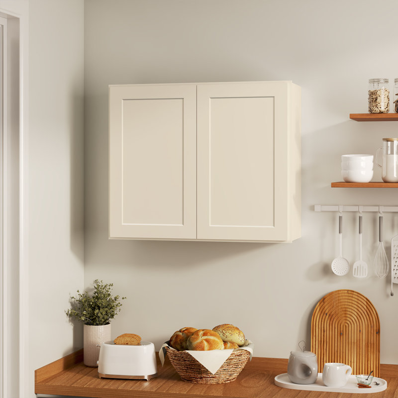 Armoire de cuisine blanche antique avec tablettes réglables l 36 po x H 30 po x P 12 po, Cream, 36"W x 30"H x 12"D