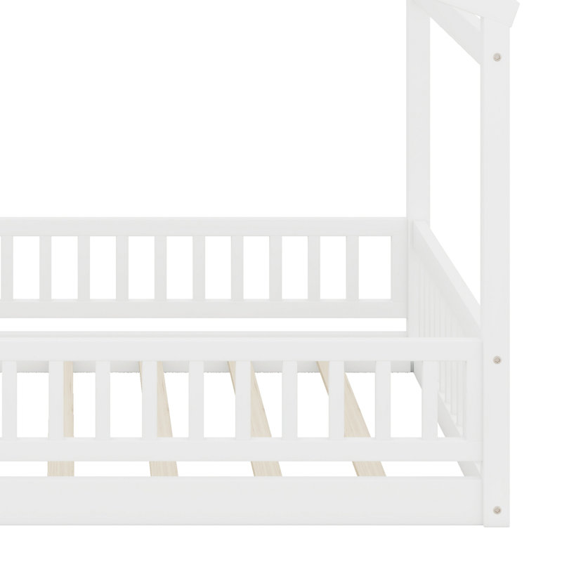 Structure de lit en bois avec clôture, blanc