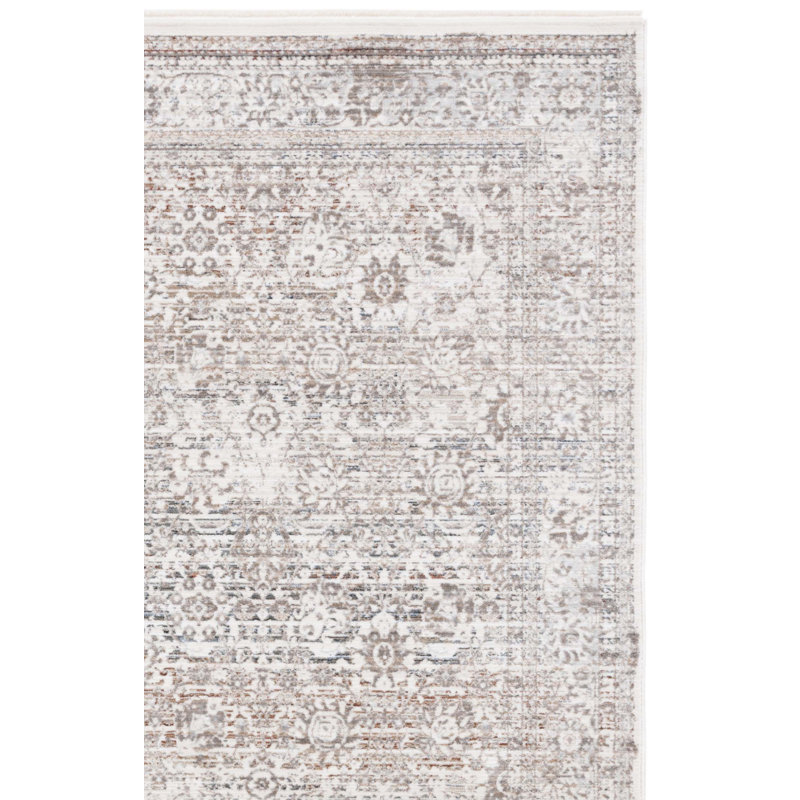 Tapis oriental ivoire / beige en polyester tissé à la machine Sorrels, Rectangle 2 pi 6 po x 4 pi