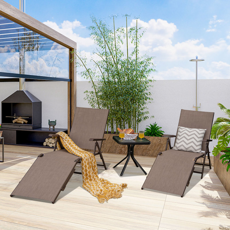Shoucair Outdoor Metal Chaise Lounge, Brown