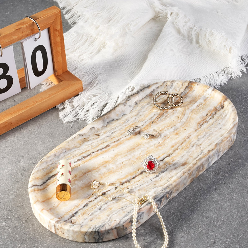 Plateau en marbre naturel ovale Guein, Blanc Traonyx