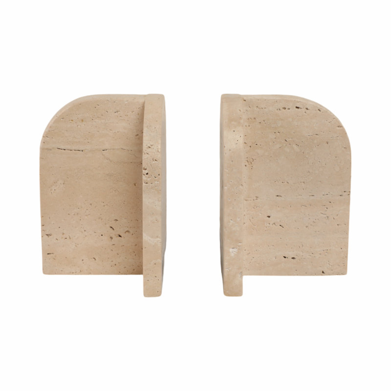 Arched Travertine Bookends In Tan Marble
