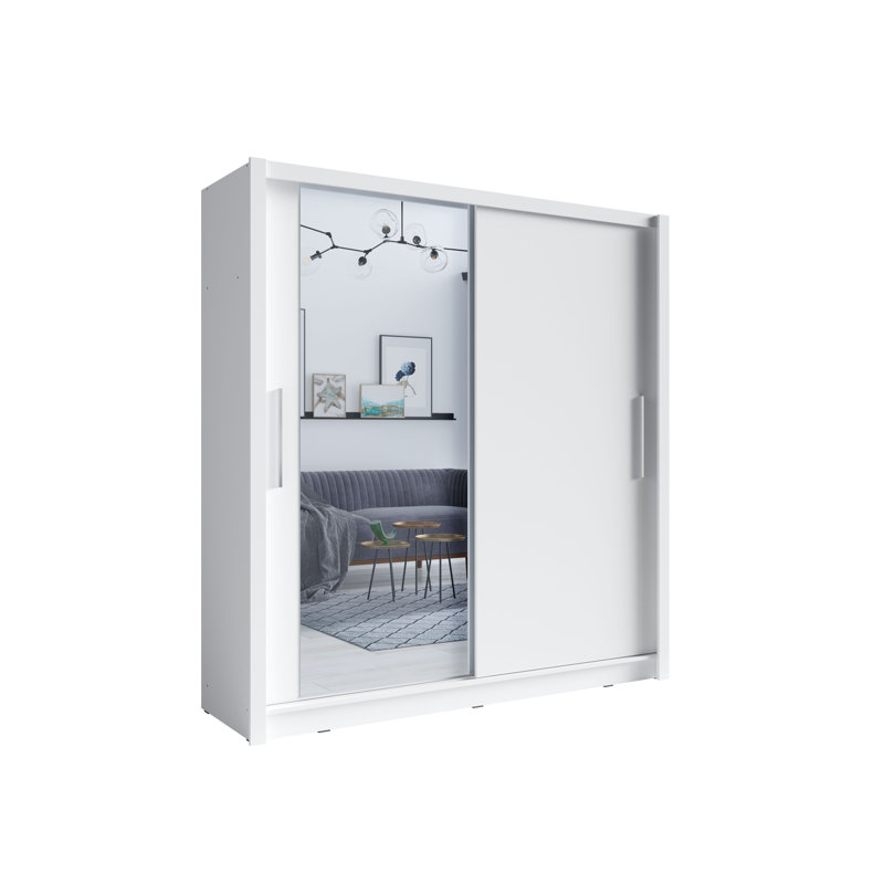 Anzlee 2 Door Laminate Wardrobe, White, 215cm H x 155cm W x 62cm D