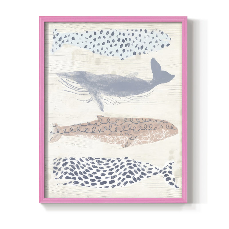Reproduction encadrée à motif de baleine à motif II - Bois massif, H 30 po x l 24 po, Rose