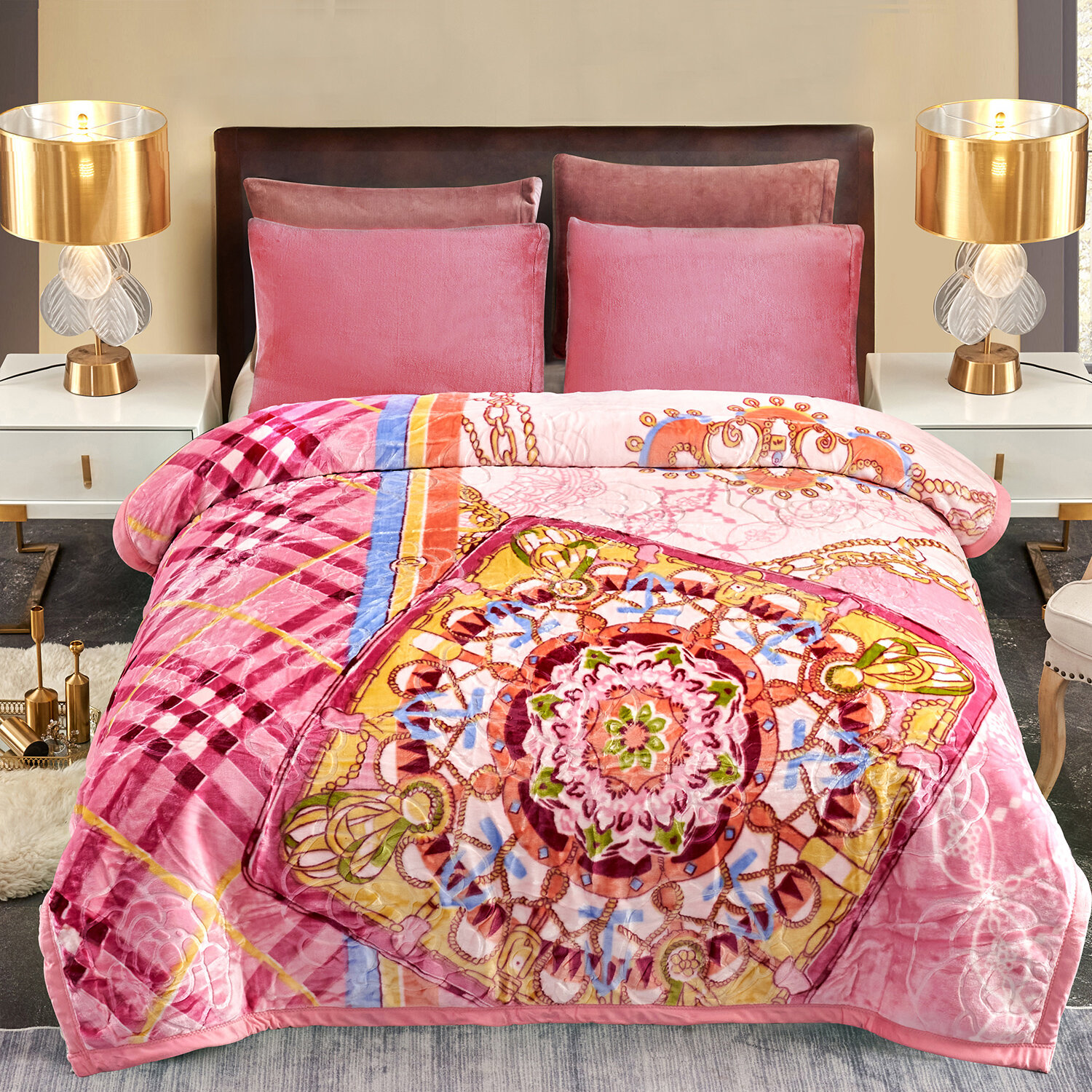 Pink throw blanket discount and pillow set