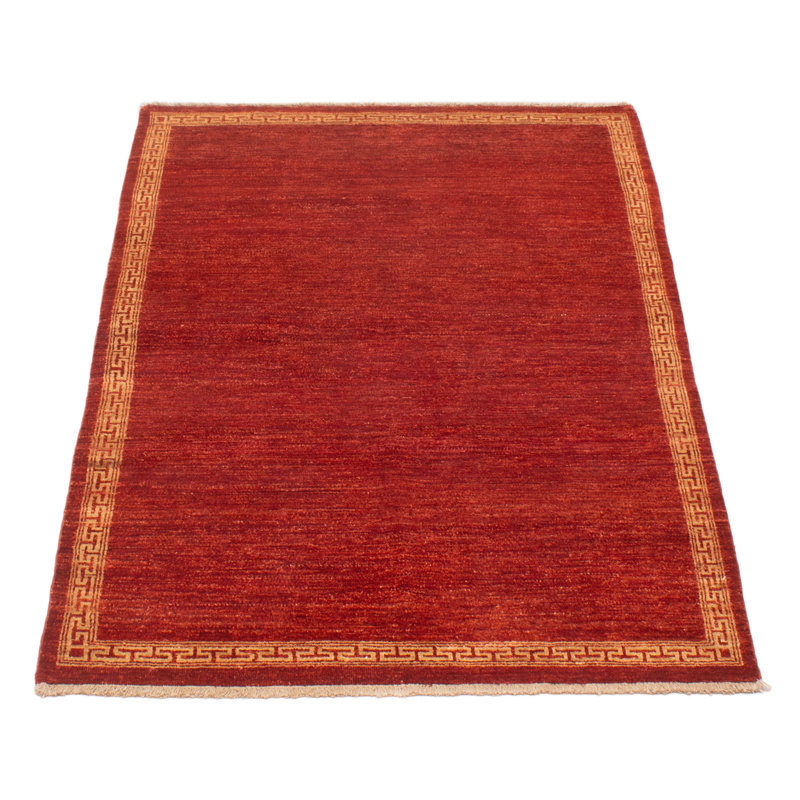 Tapis rouge foncé en laine noué à la main de conception unique 4 pi x 6 pi 2 po Seren
