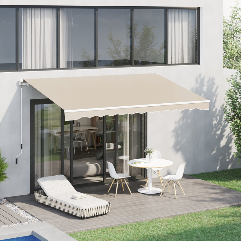 Patio Awnings 13' X 8' Beige. & Water-, Aluminum Frame With Manual Crank For Deck, Balcony, Yard Cover Balcony Awning In Water- Material, Frame. Handy Crank. Multi-Surface Installation. Heat Reducing