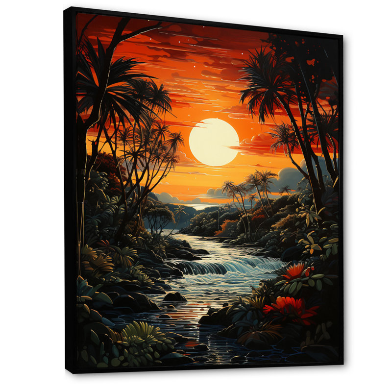 Palmiers Aydee, pointillisme tropical VI, H 20 po x l 12 po x P 1 po, Cadre flottant noir