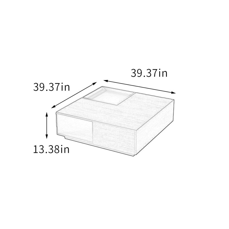 Table basse avec plateau et petit rangement, 13.38" H x 39.37" L x 39.37" W, Light Gray/Nut Brown, Brun noyer