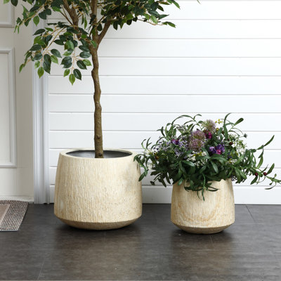 Ensemble de 2 pots à fleurs en marbre brun texturé MgO, intérieur et extérieur