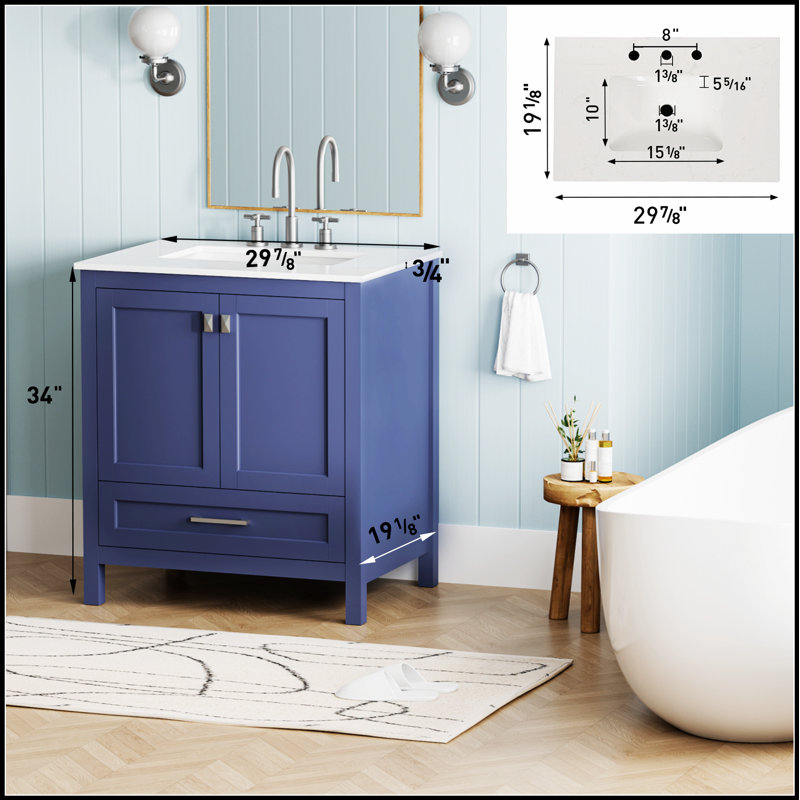 Meuble-lavabo de 30 po avec lavabo, armoire et comptoir entièrement assemblés pour une élégance moderne, Marine