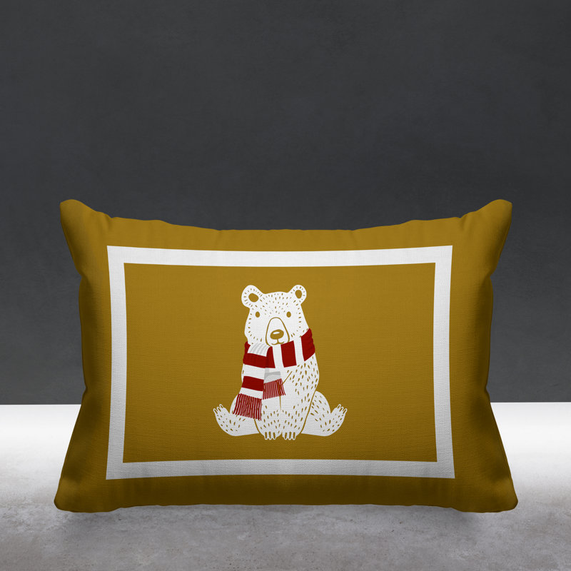 Coussin intérieur / extérieur Folk Christmas Bear, Or