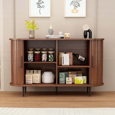 Buffet l 47 po x H 29 po avec rangement, cannelure et bord arrondi, porte coulissante, crédence pour la vie, la salle à manger, la cuisine, le couloir