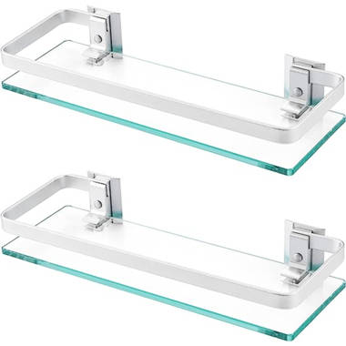 Cresencio Bathroom Wall Shelves Glass Bathroom Shelf Tempered Glass Shelves for Shower Wall Mounted (Set of 2) Ivy Bronx