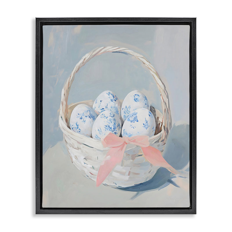 Cadre flottant bleu avec panier à œufs, design par Arlington Prints, Cadre flottant noir de jais, H 21 po x l 17 po