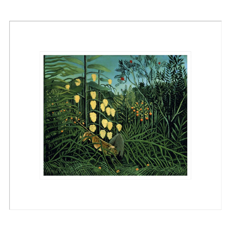 «Tropical Forest: Battling Tiger and Buffalo» par Henri Rousseau, impression giclée sur cadre, H 13,75 po x l 15,28 po