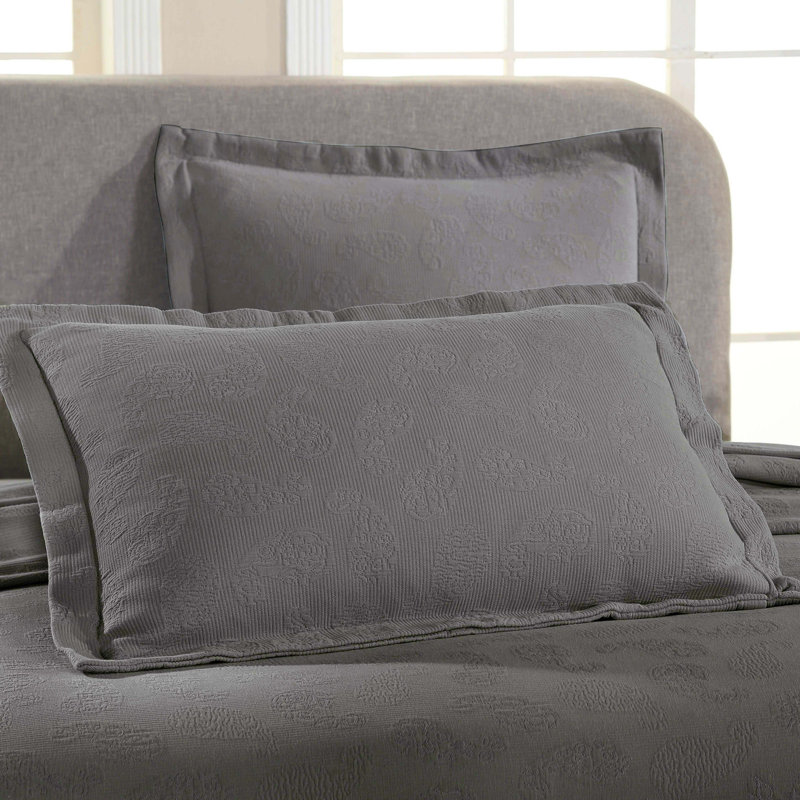 Couvre-lit matelassé à motif cachemire 100% coton Neo Aldin, Couvre-lit simple et 1 taie standard, Gris