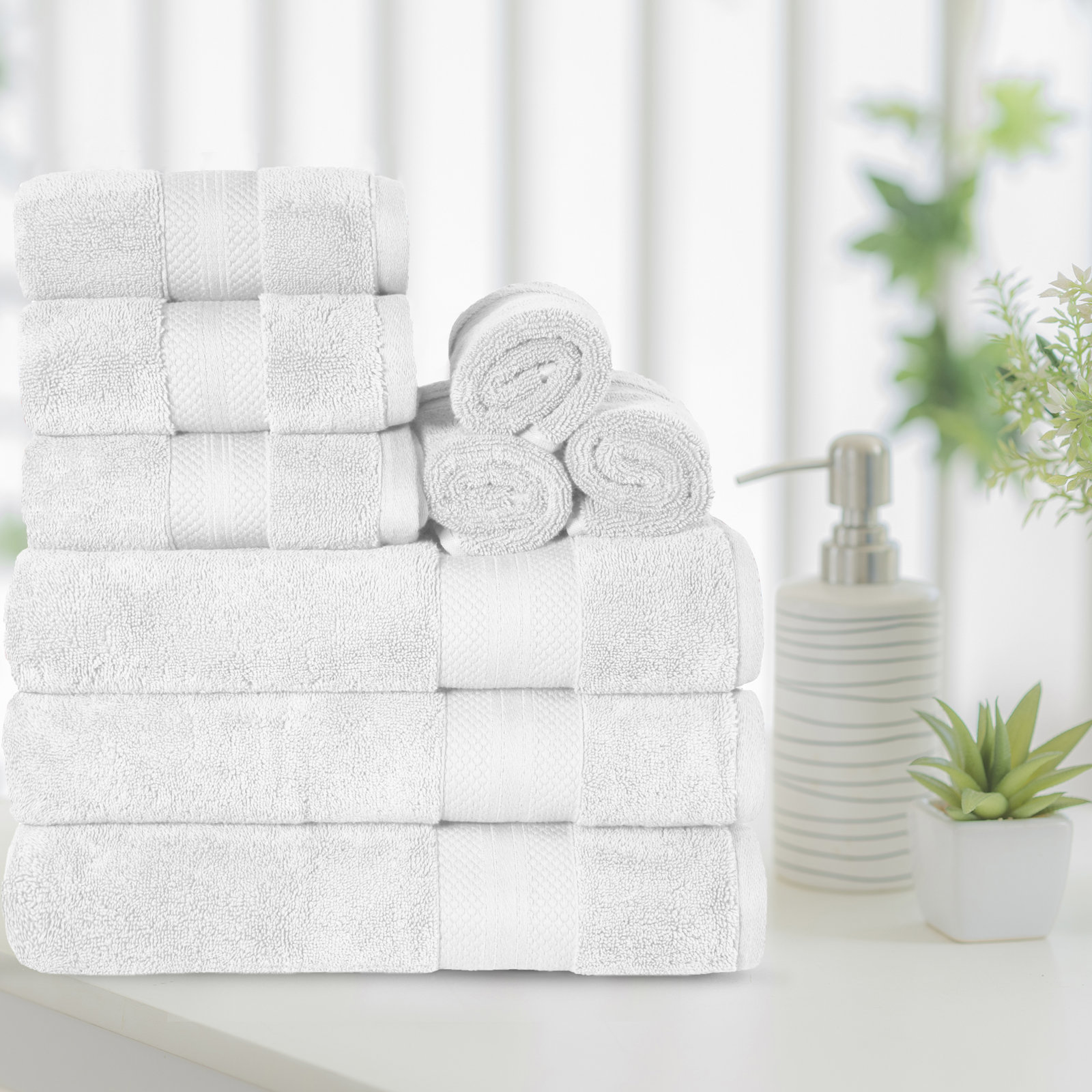 Finnian Ultra-Plush Heavyweight, 100% Turkish Towel Collection, White, 9 Piece Towel Set