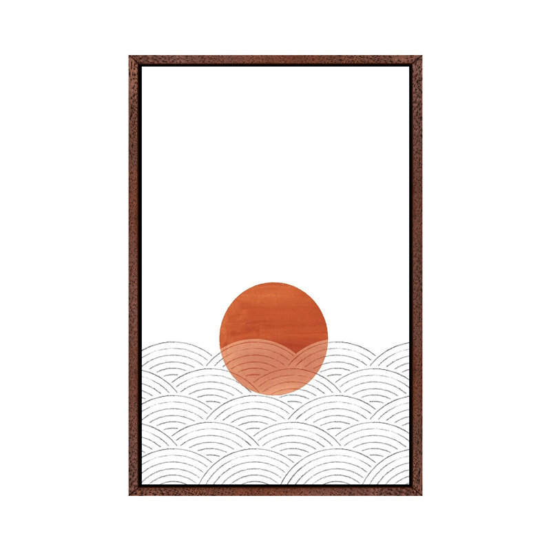 Abstract Terracotta Sunset And Waves by Whales Way - Painting on Canvas, 101.6cm H x 66.04cm W x 3.81cm D